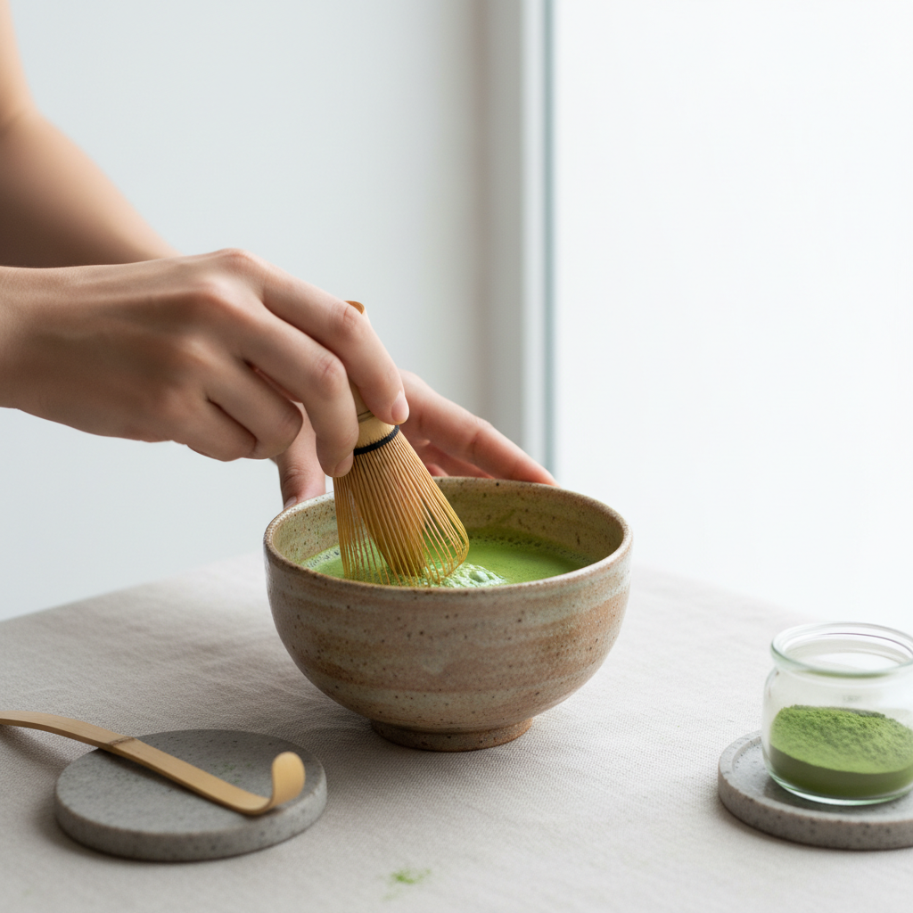 Matcha Zubereitung Quadratisch